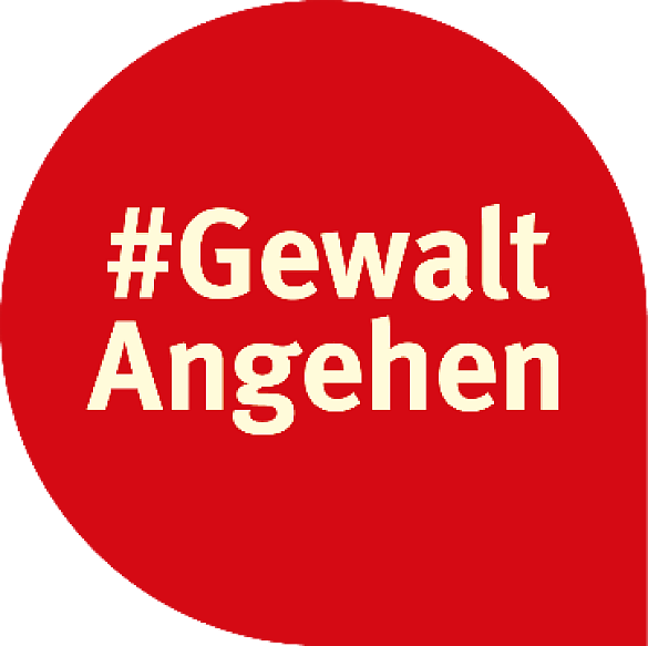 Wort-Bild-Marke der Kampagne #GewaltAngehen in heller Schrift auf rotem Untergrund