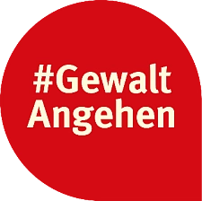 Wort-Bild-Marke der Kampagne #GewaltAngehen in heller Schrift auf rotem Untergrund