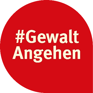 Wort-Bild-Marke der Kampagne #GewaltAngehen in heller Schrift auf rotem Untergrund